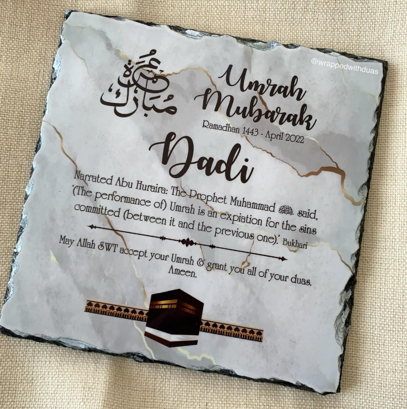 Personalised Umrah Mubarak Rock Slate - Any Name & Message