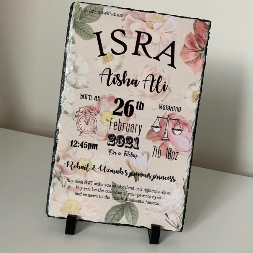 New baby details slate floral background