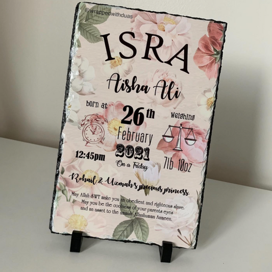 New baby details slate floral background