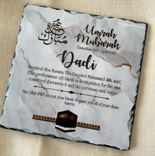 Personalised Umrah Mubarak Rock Slate - Any Name & Message