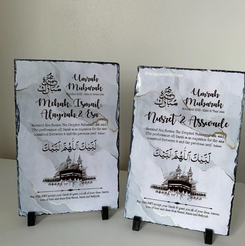 Personalised Umrah Mubarak Rock Slate - Labbayk Allahumma Labbayk - Any Names Possible - Rectangular