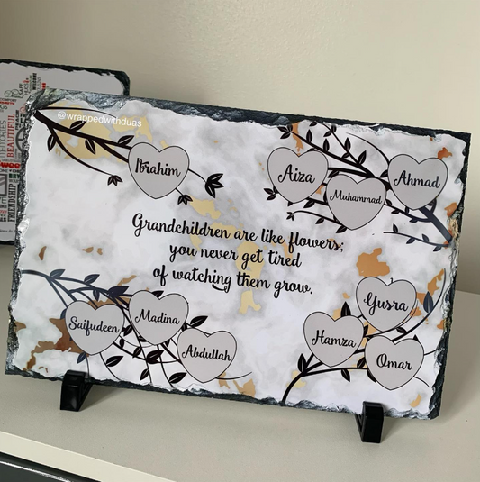 Personalised Grandchildren Family Tree Rock Slate - Any Names Possible - Landscape